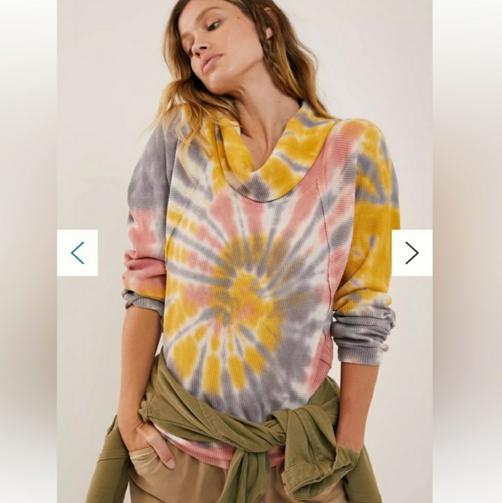 Anthropologie Pilcro Angie waffle thermal tie dye long sleeve cowl neck sweater